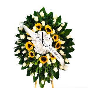 Corona Floral de Girasoles y Rosas Blancas Premium