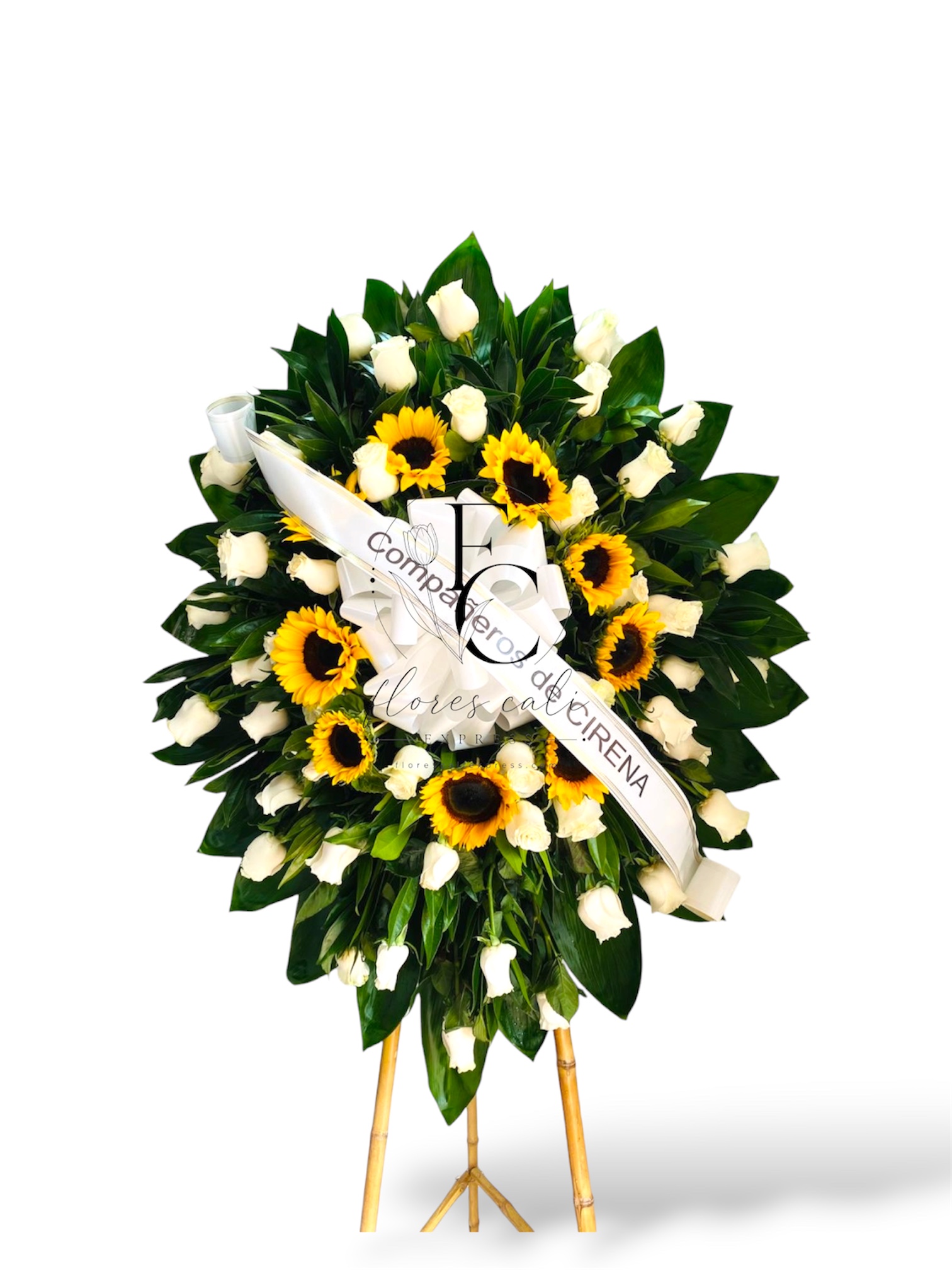 Corona Floral de Girasoles y Rosas Blancas Premium